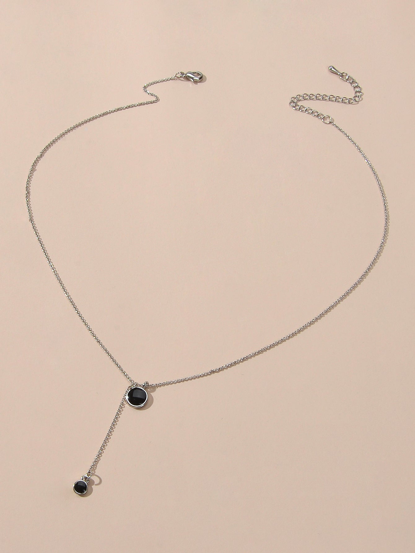 AU Stock Textured Jewellery Black Round Charm Y-lariat Necklace Christmas Gifts-1
