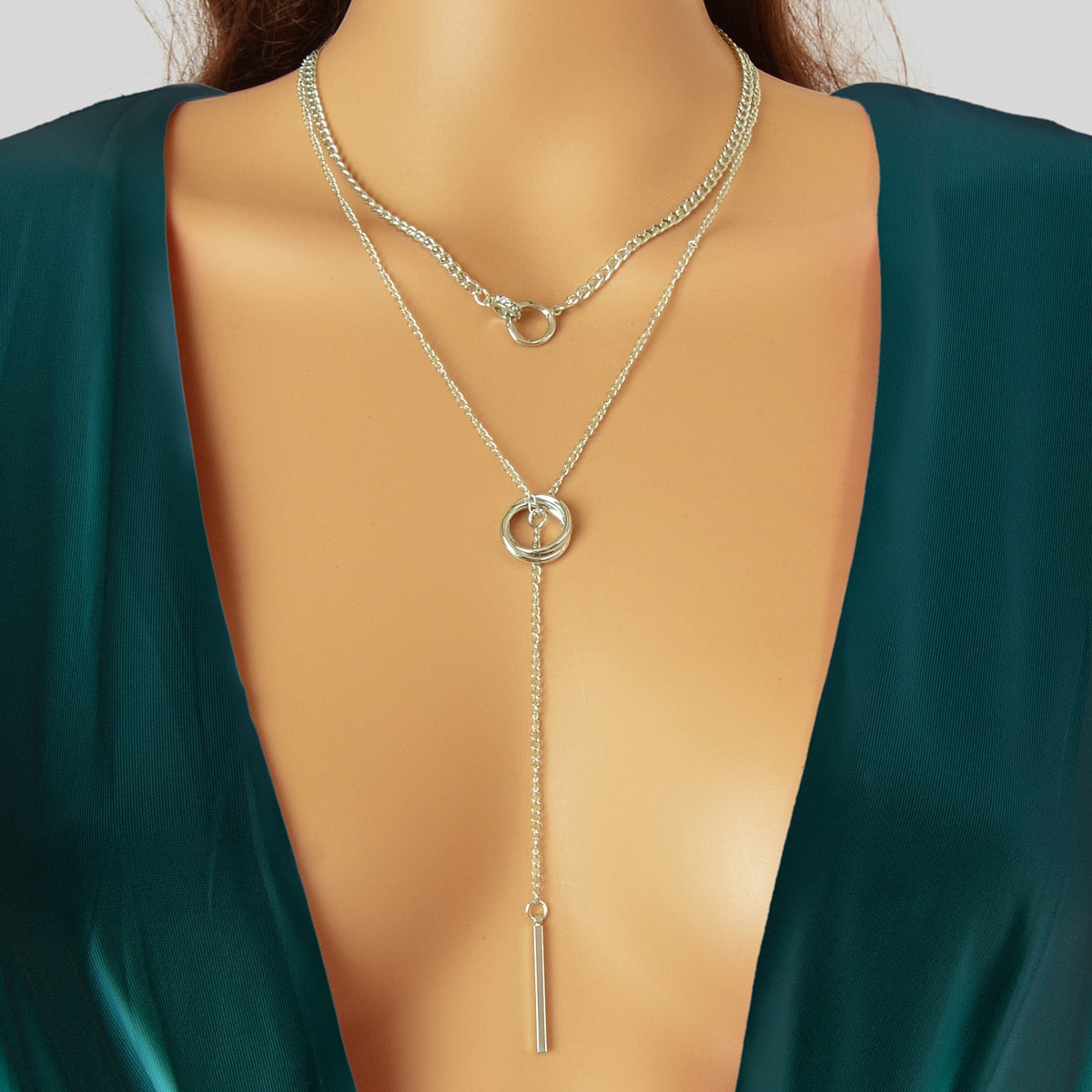Stylish Double layer Chic Gold Chain Y Style Long Pendant Stick Lariat Necklace-4