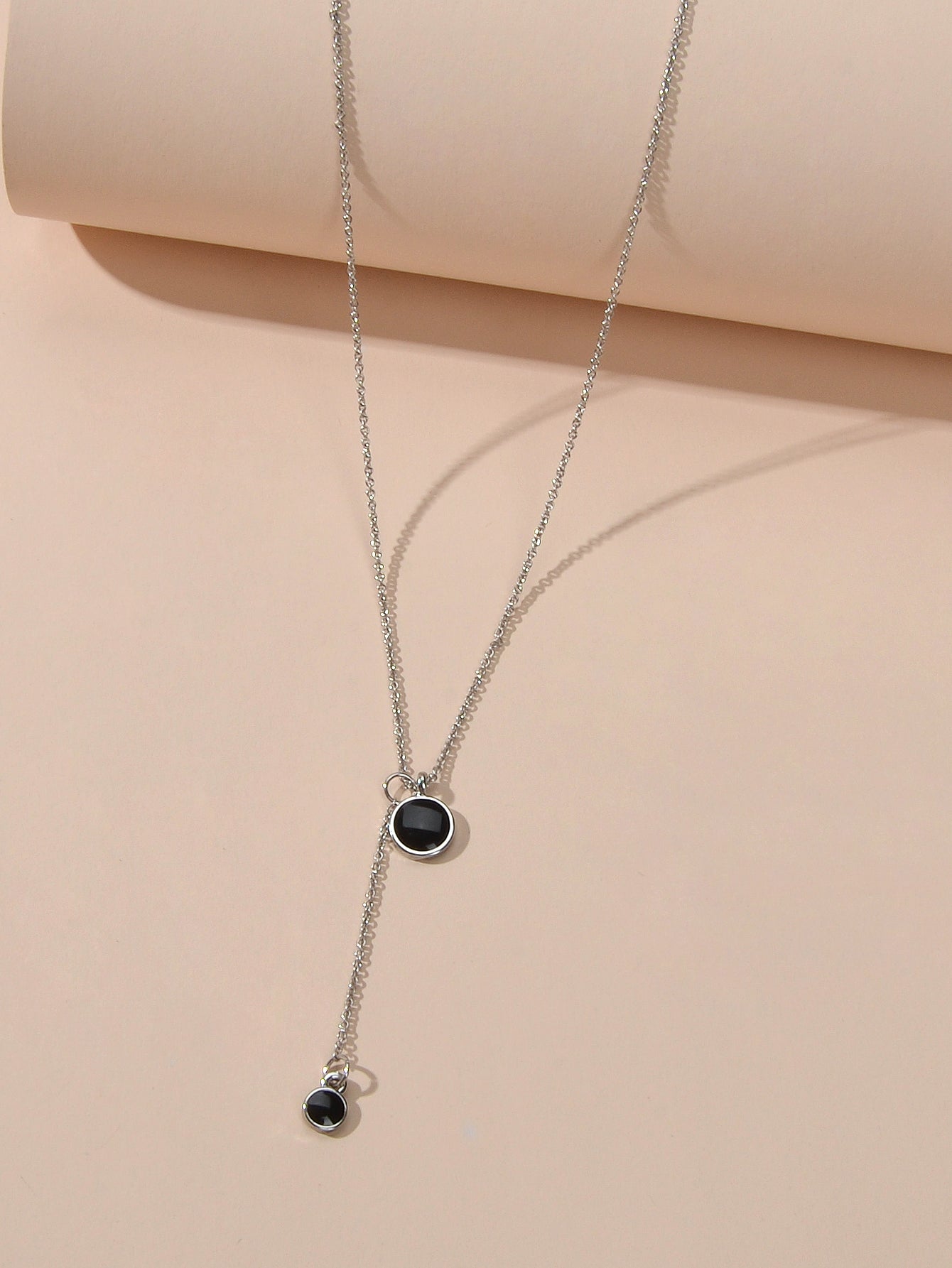 AU Stock Textured Jewellery Black Round Charm Y-lariat Necklace Christmas Gifts-2