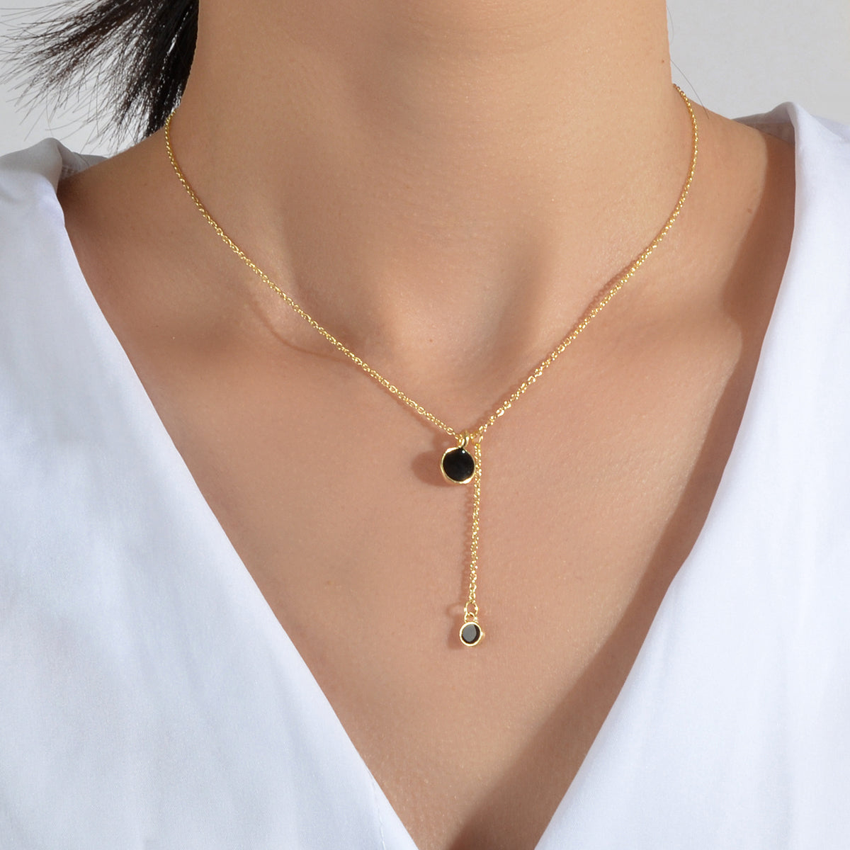 AU Stock Textured Jewellery Black Round Charm Y-lariat Necklace Christmas Gifts-4
