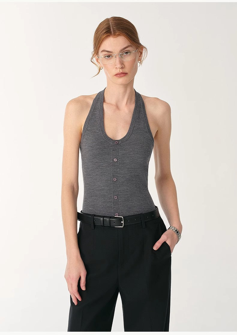 German Yangzi 48S machine washable wool all-match halter neck jumpsuit for women-1
