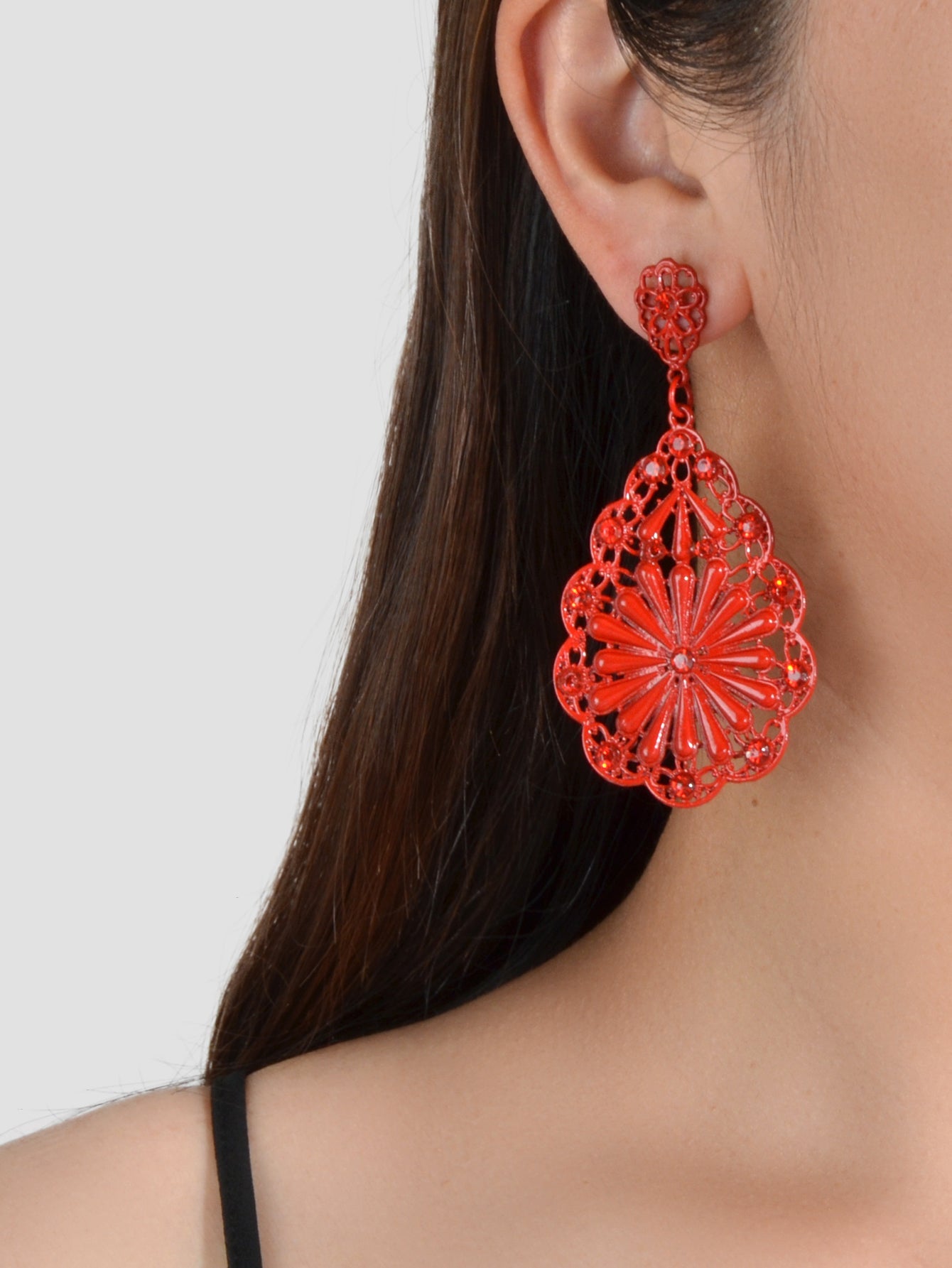 Traditional Ethnic Jewellery Rhinestone Hollow Flower Water Drop Holiday Earring-4