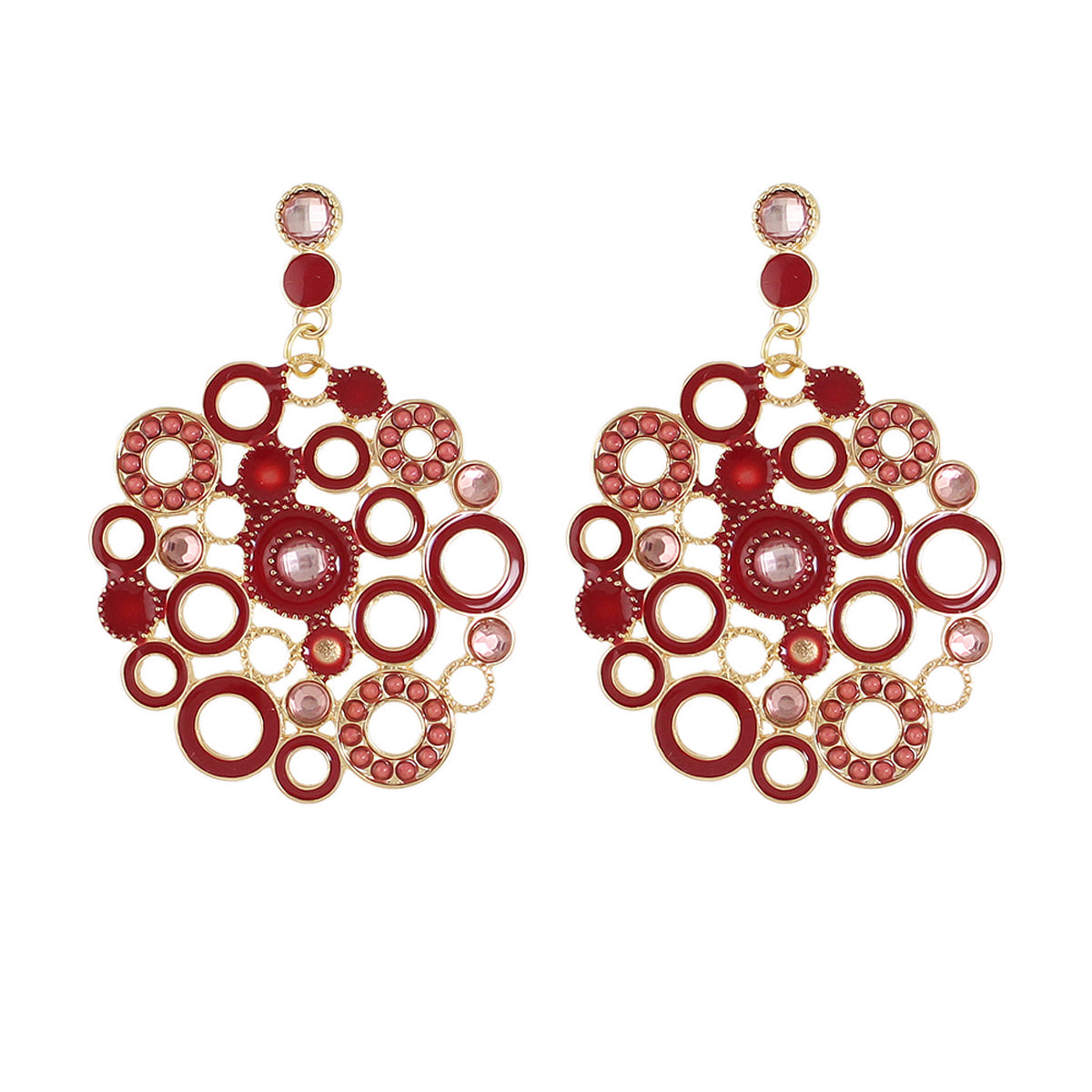 Female Jewellery Rhinestone Colorful Enamel Circle Chunky Party Holiday Earrings-6