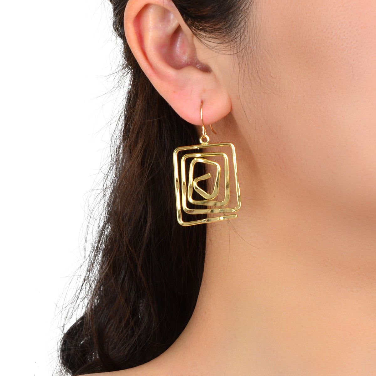 Female Jewelry Fashion Design Gold Plated Hollow Geometric Square Hook Earrings-0