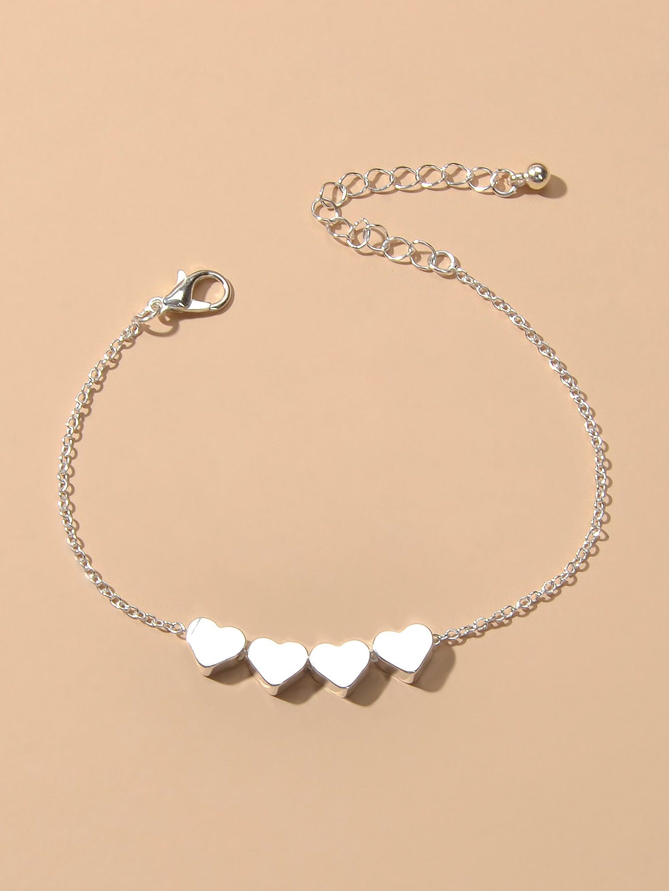 Nice Collection Minimalist Style Silver Chain Heart Charm Basic Women Bracelets-3