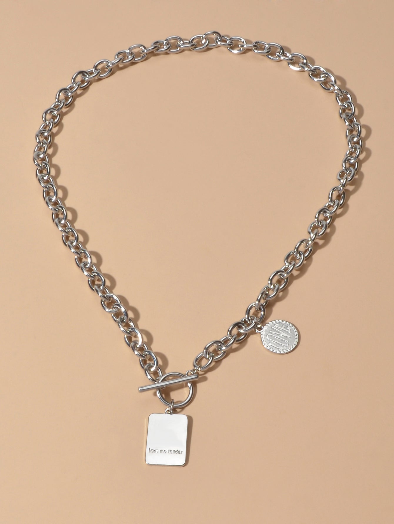 Punk Rock Love Letter Round Square Pendant Chunky Necklace Lover Hip-Hop Jewelry-1