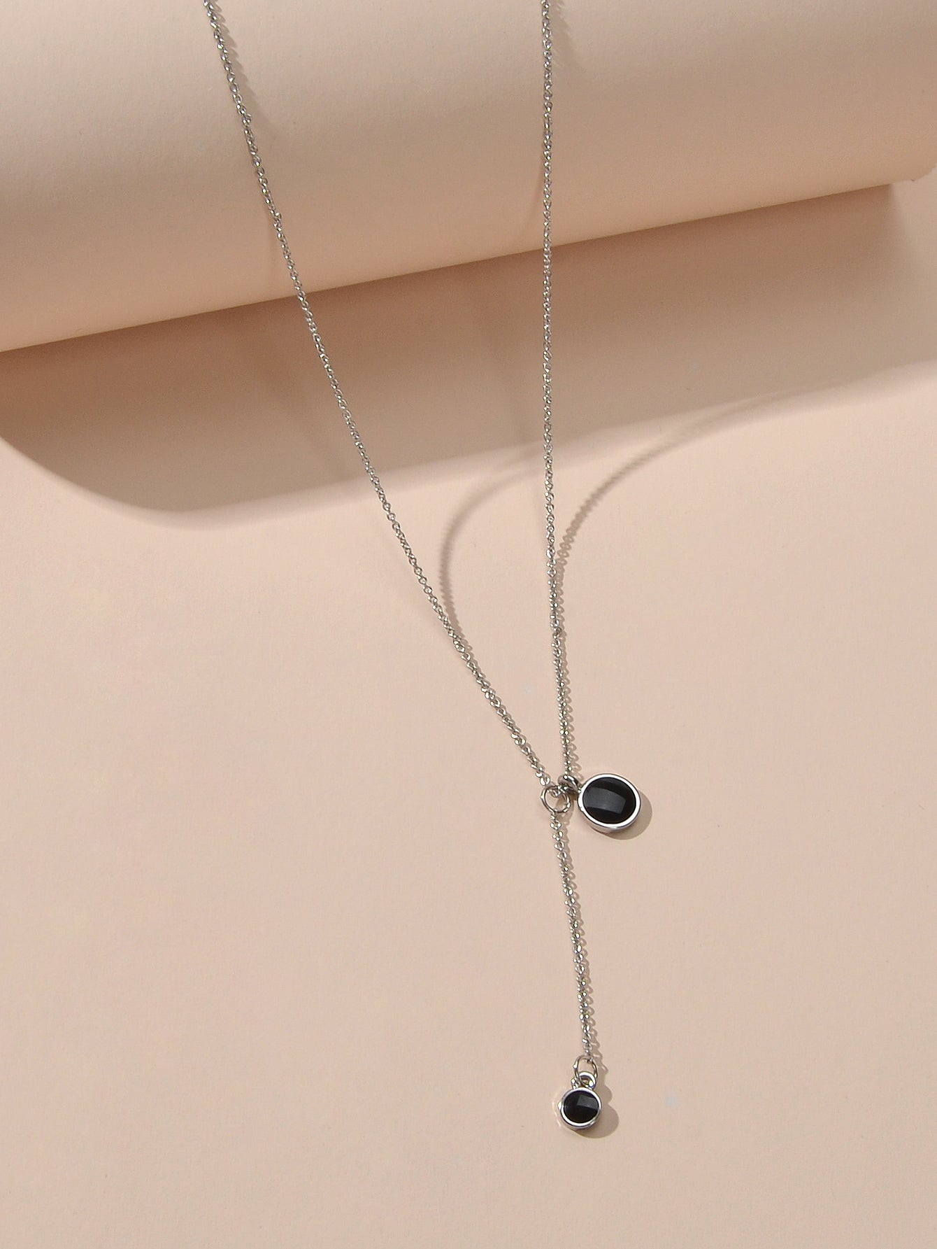 AU Stock Textured Jewellery Black Round Charm Y-lariat Necklace Christmas Gifts-3