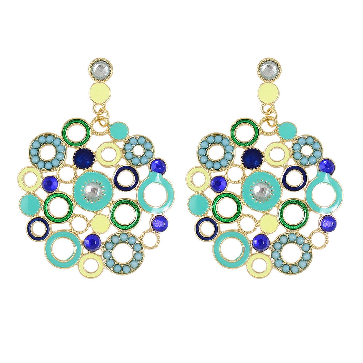 Female Jewellery Rhinestone Colorful Enamel Circle Chunky Party Holiday Earrings-0