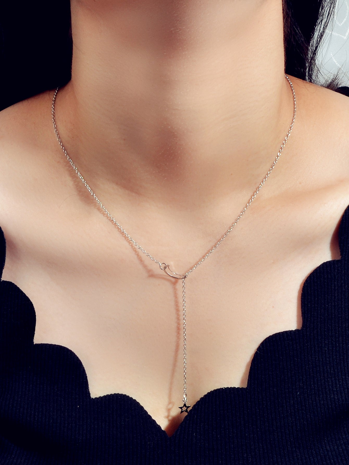 Dangle Y Lariat Crescent Moon Star Drop Charm Necklace Women's Choker Party Gift-4