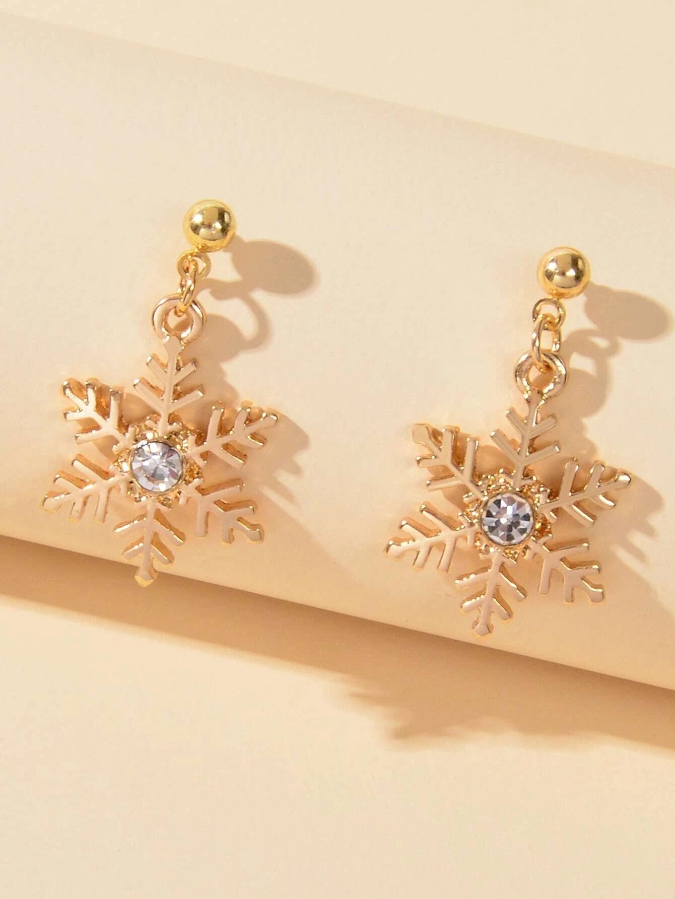 Christmas Jewellery Rhinestone Gold Snowflake Drop Earrings Festival Accessories-1