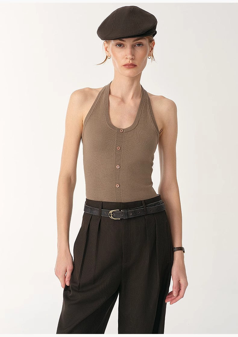 German Yangzi 48S machine washable wool all-match halter neck jumpsuit for women-2