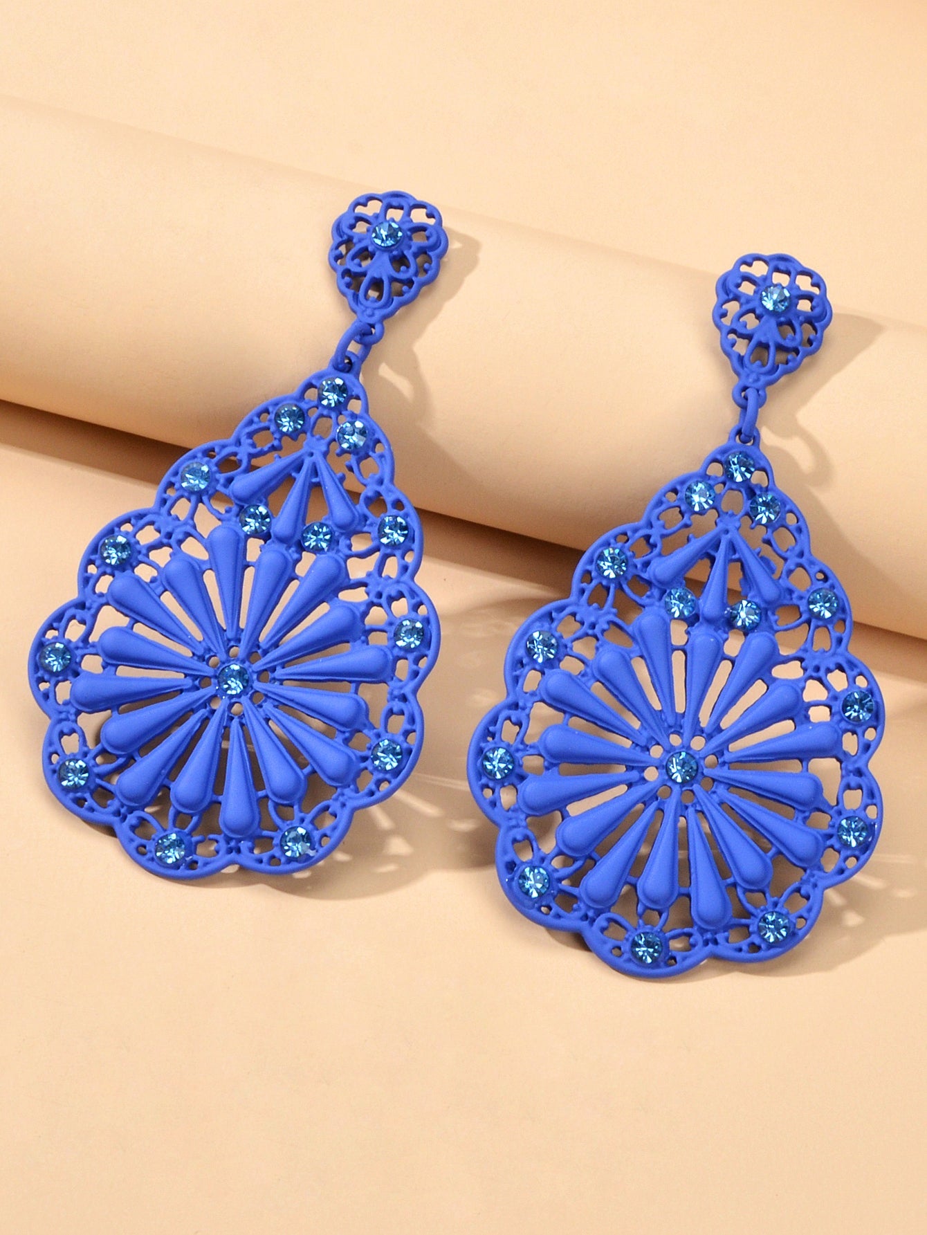 Traditional Ethnic Jewellery Rhinestone Hollow Flower Water Drop Holiday Earring-1