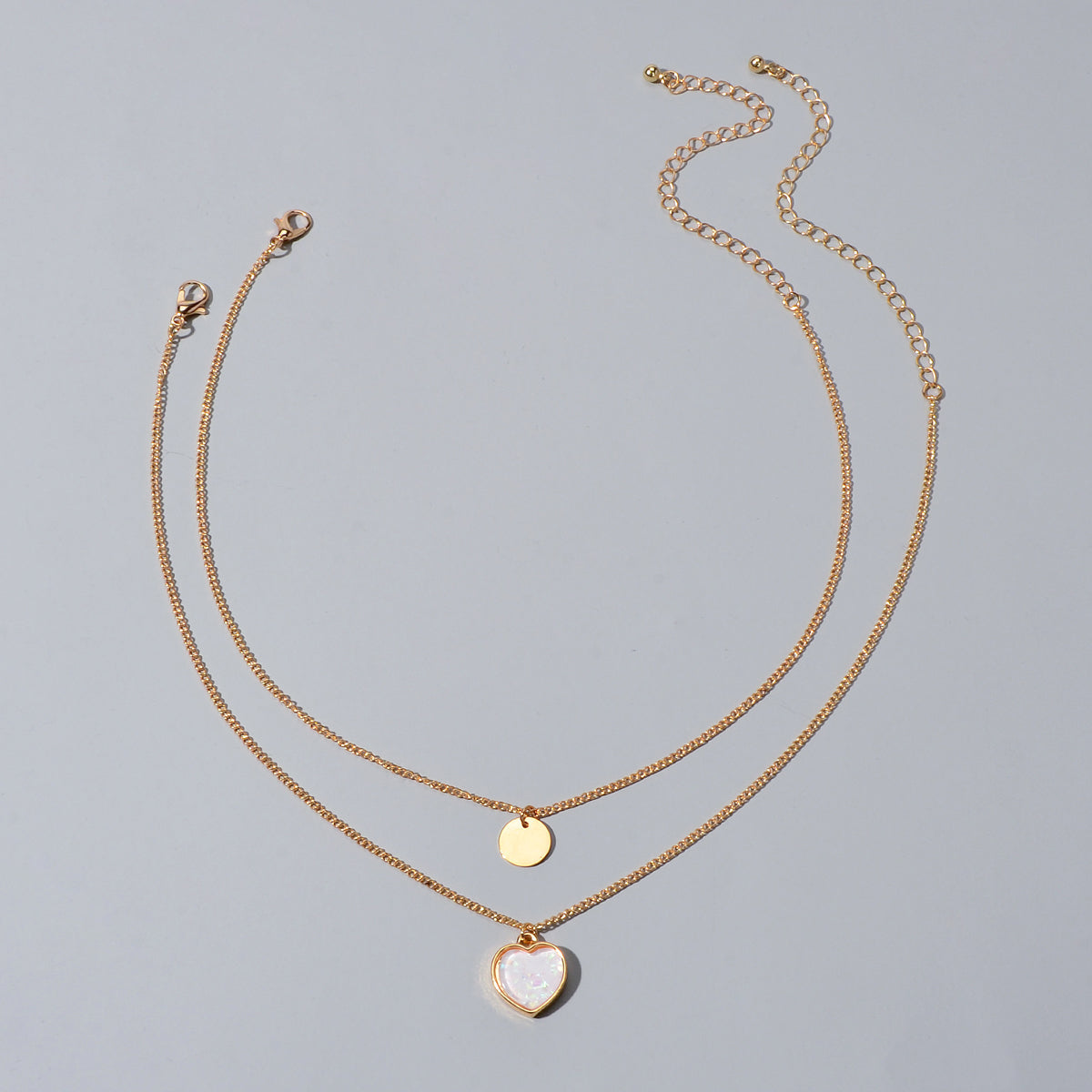 2 pcs Multiple Gold Silver Chain Round Heart Charm Women Necklace Female Jewelry-1