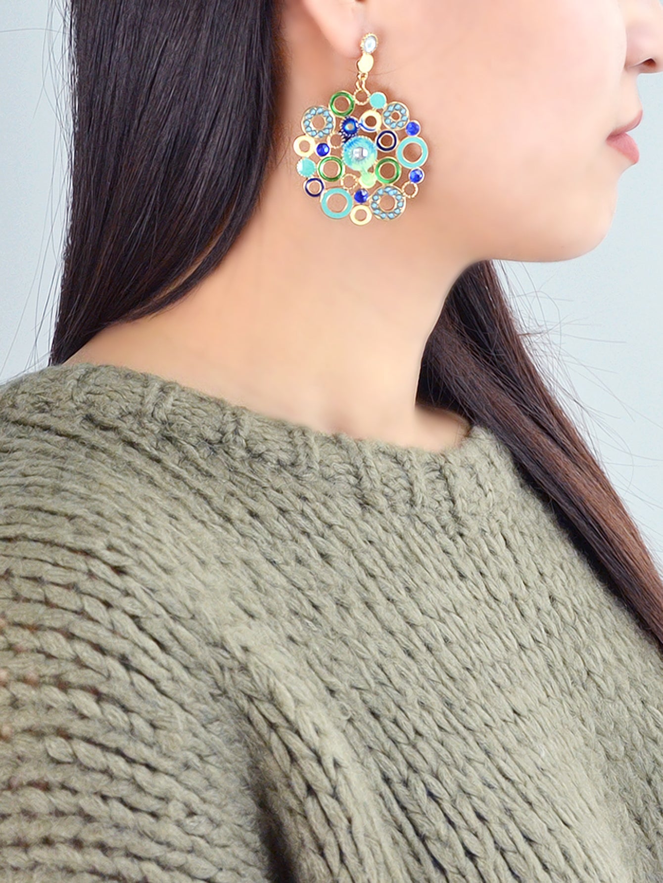 Female Jewellery Rhinestone Colorful Enamel Circle Chunky Party Holiday Earrings-1
