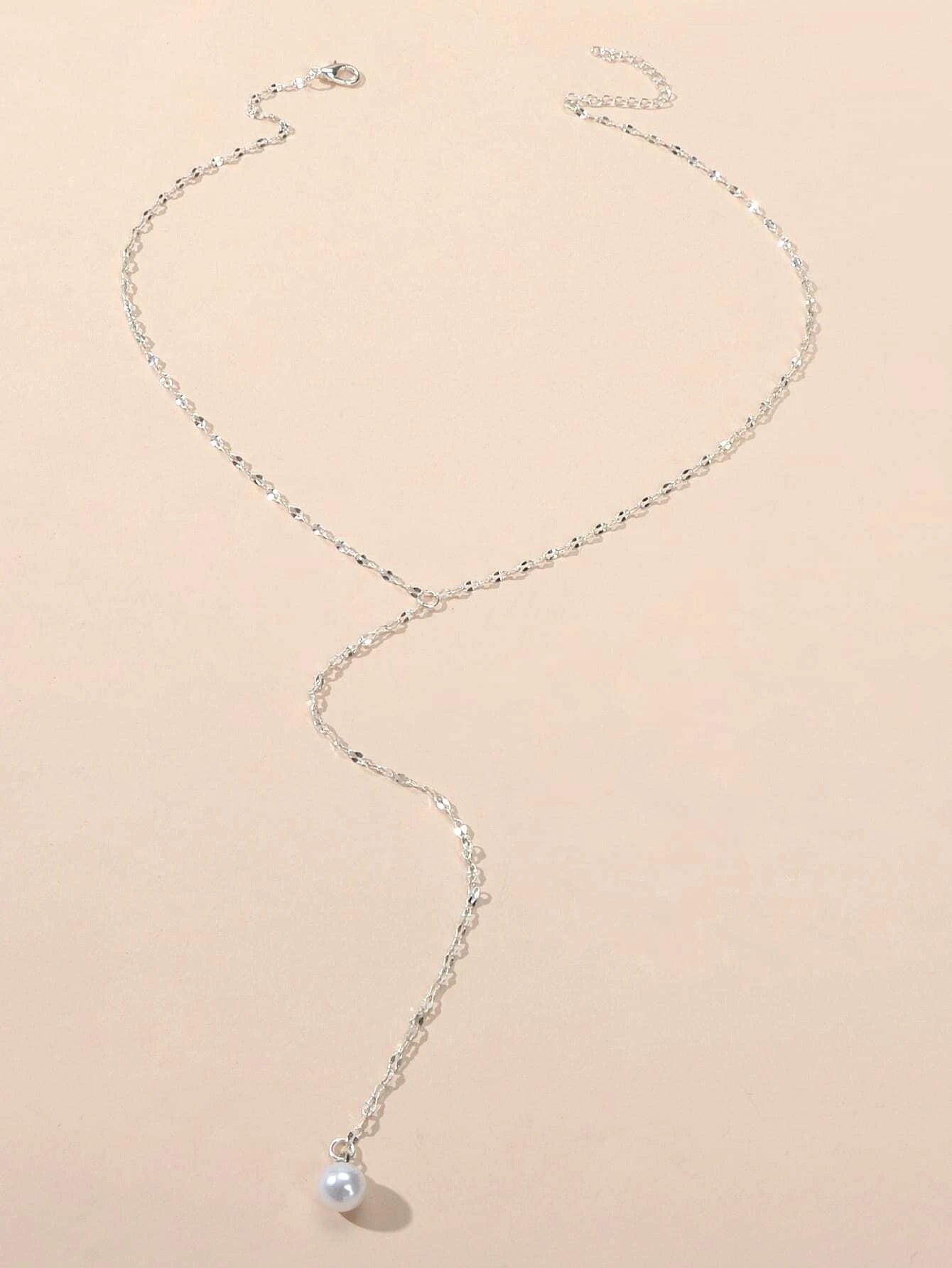 Pearl Silver Tone Long Chain Necklace Tassel Party Jewellery Women Accessories-1