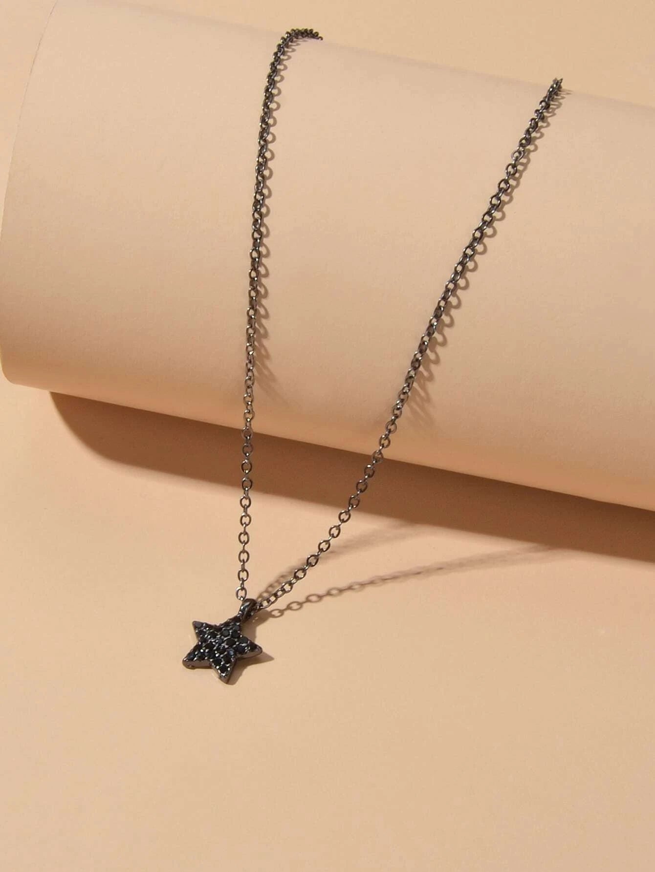 Fashion Rhinestone Jewellery Black Star Pendant Necklace Beautiful Choker Collar-1