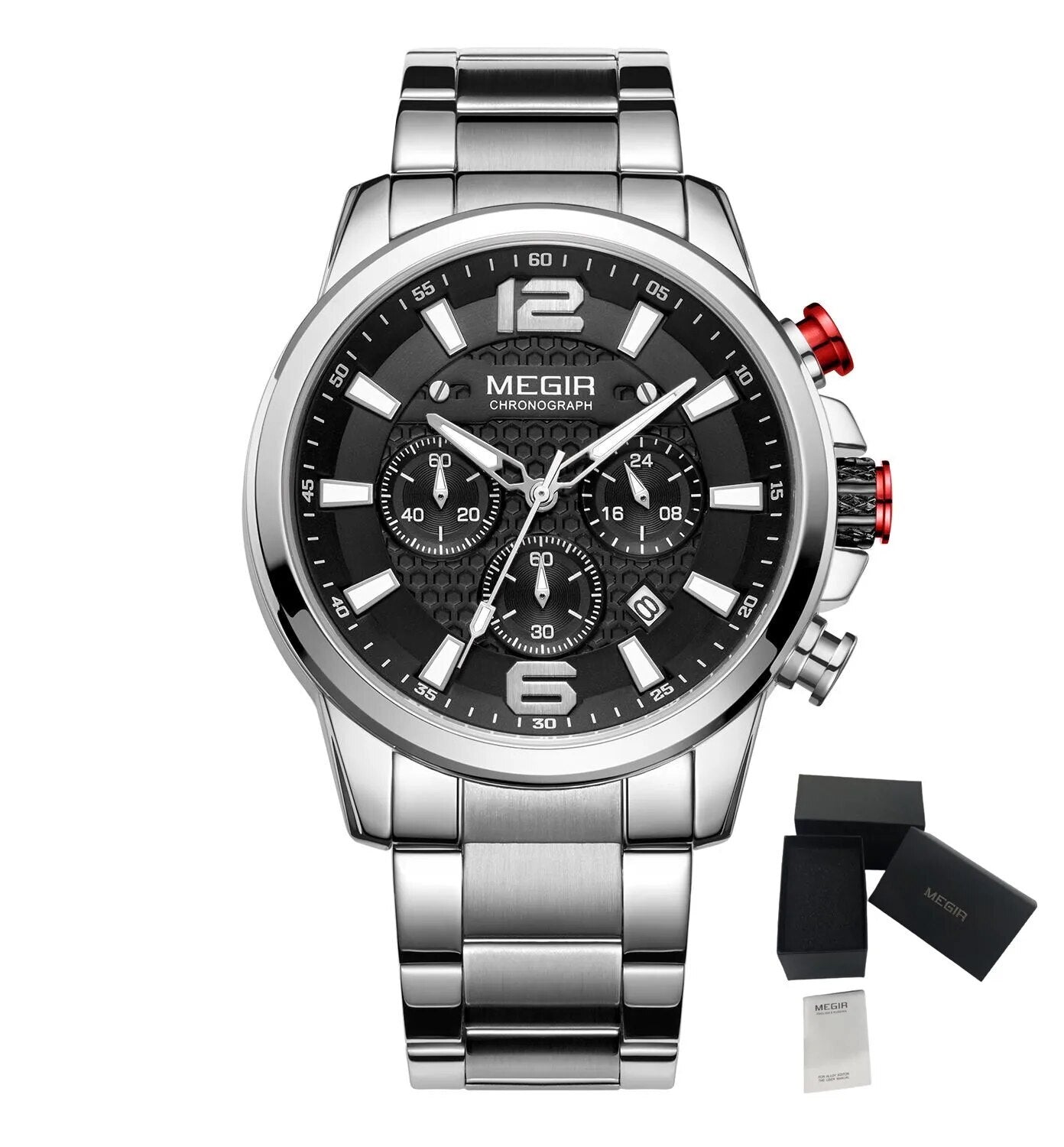 MEGIR Men's Quartz Wrist Watch Stainless Steel Band Chronograph Watches Luminous Waterproof Wristwatch Man Clock Military Watch-22