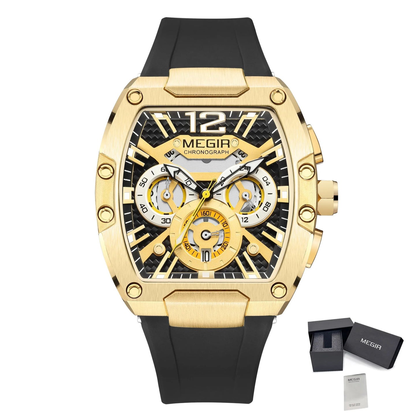 MEGIR Chronograph Luxury Sport Quartz Watch Men Waterproof Luminous Silicone Casual Big Dial Wristwatch Auto Date Reloj Hombre-15