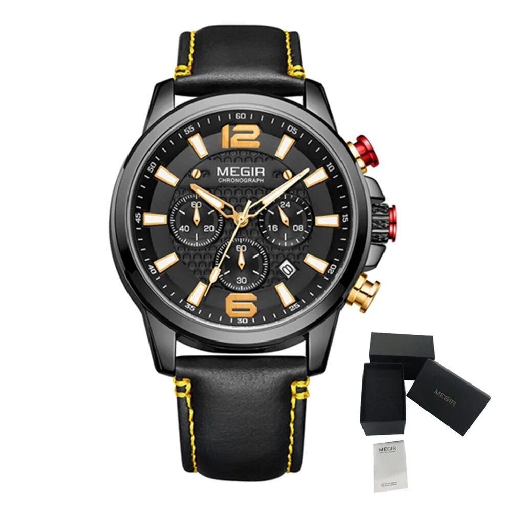 MEGIR Men's Quartz Wrist Watch Stainless Steel Band Chronograph Watches Luminous Waterproof Wristwatch Man Clock Military Watch-24