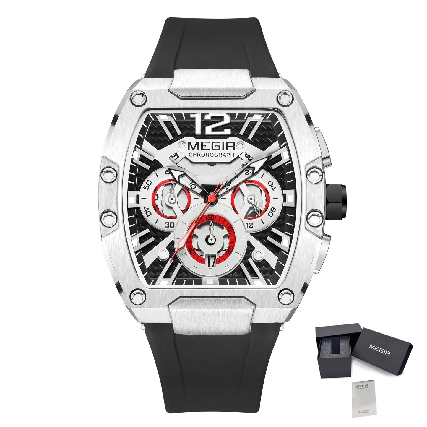 MEGIR Chronograph Luxury Sport Quartz Watch Men Waterproof Luminous Silicone Casual Big Dial Wristwatch Auto Date Reloj Hombre-16