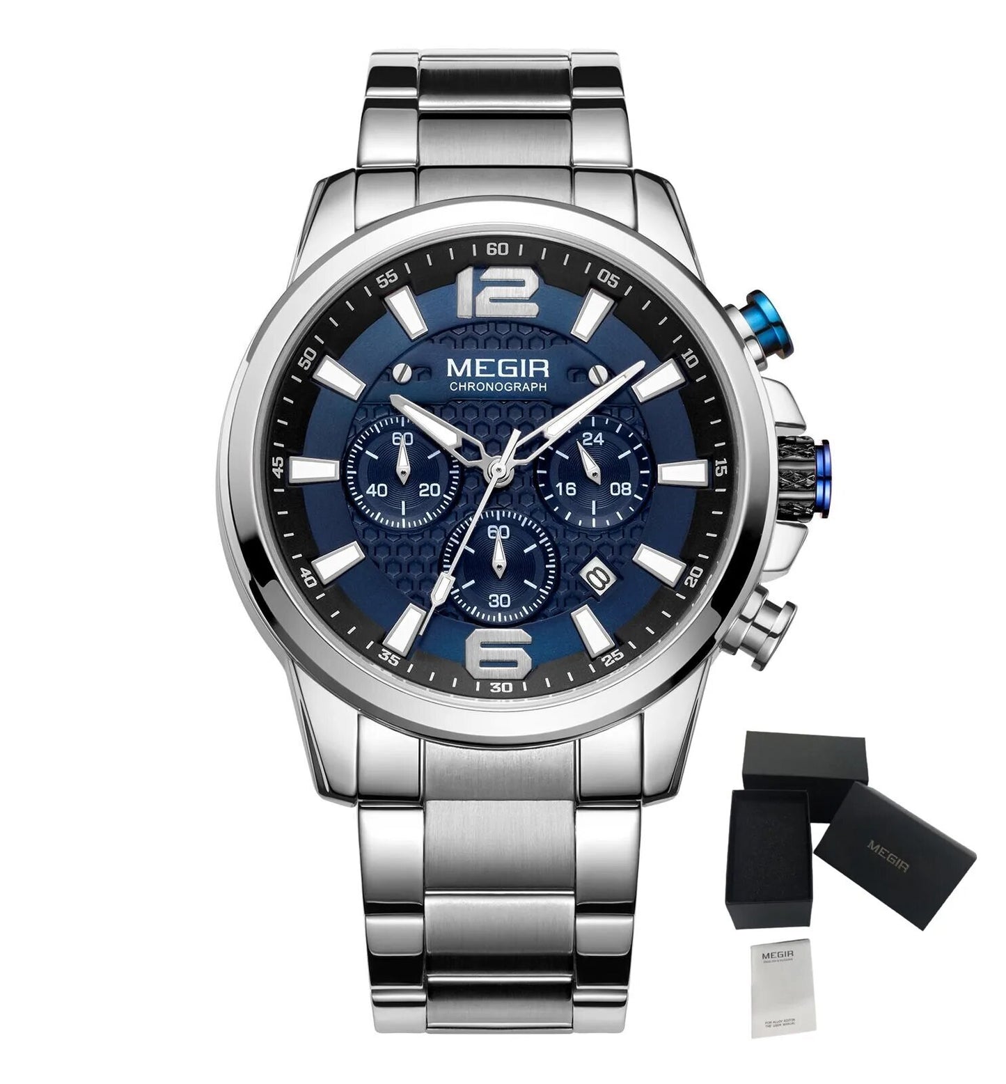 MEGIR Men's Quartz Wrist Watch Stainless Steel Band Chronograph Watches Luminous Waterproof Wristwatch Man Clock Military Watch-20