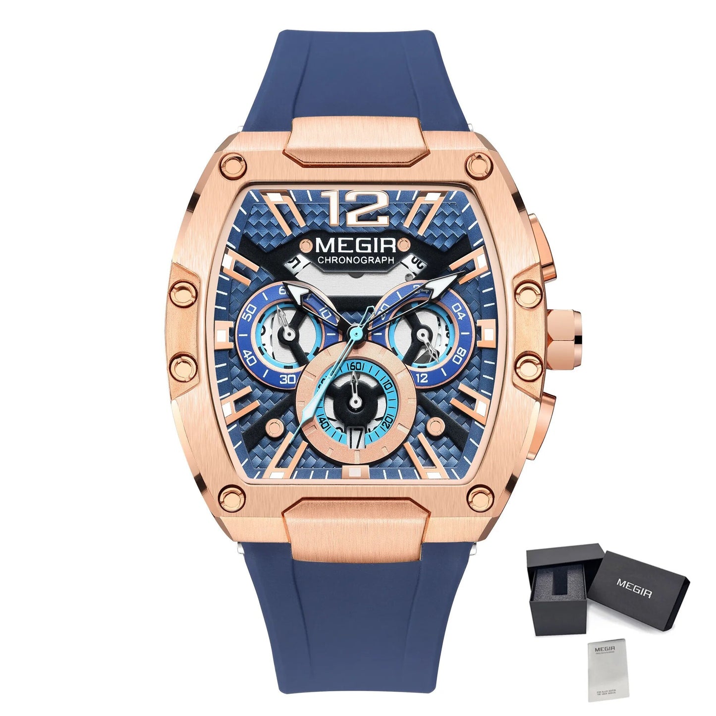 MEGIR Chronograph Luxury Sport Quartz Watch Men Waterproof Luminous Silicone Casual Big Dial Wristwatch Auto Date Reloj Hombre-17
