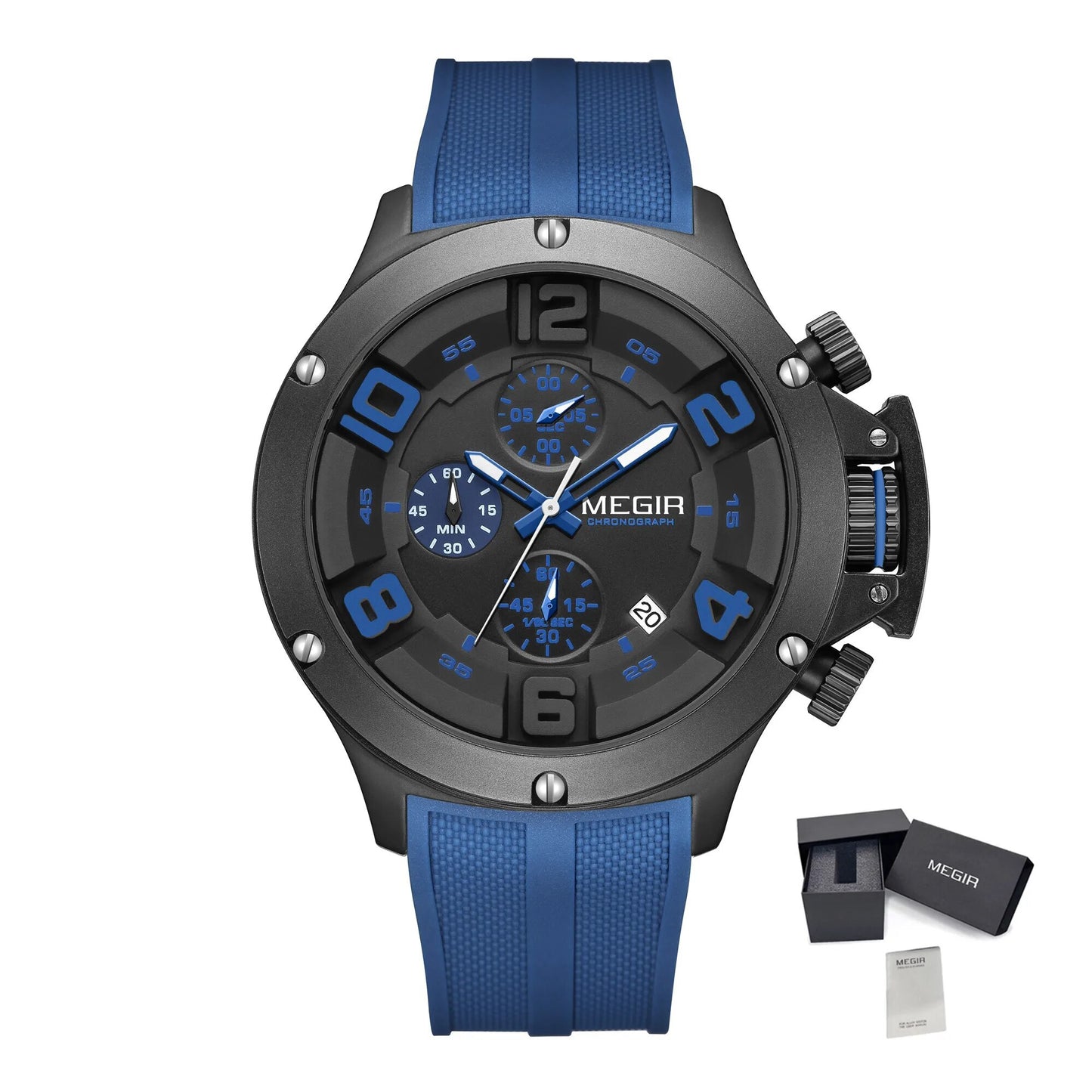 MEGIR Relogio Masculino Luxury Quartz Watch for Men Yellow Silicone Strap Military Sport WristWatch Chronograph with Auto Date-19