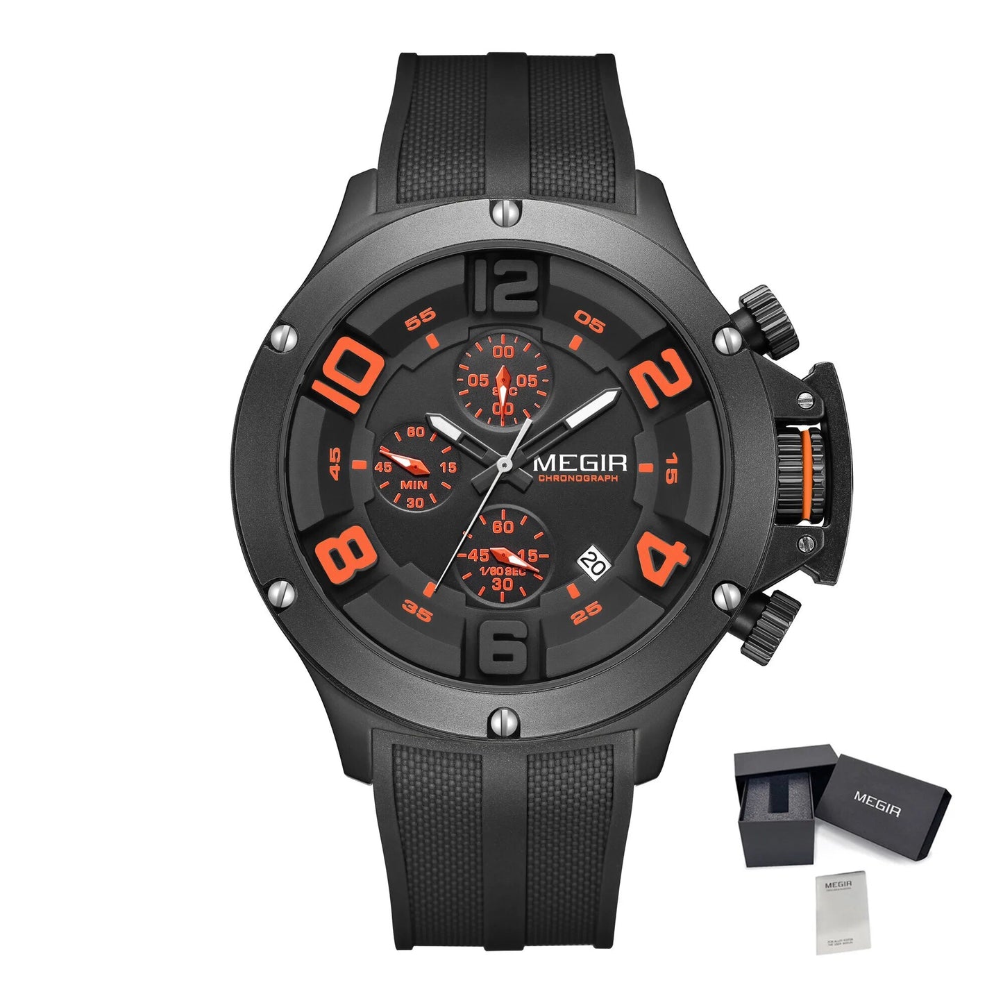 MEGIR Relogio Masculino Luxury Quartz Watch for Men Yellow Silicone Strap Military Sport WristWatch Chronograph with Auto Date-21