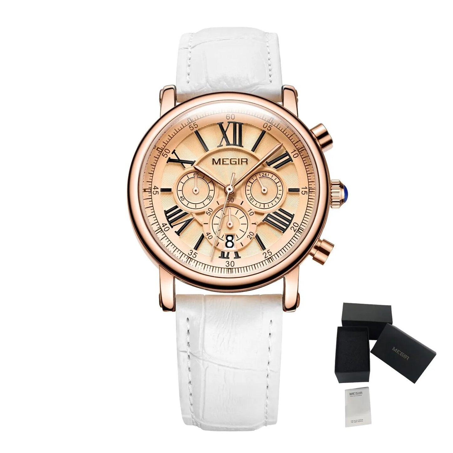MEGIR Top Brand Quartz Watch for Women Leather Strap Ladies Casual Sport Wristwatch Luxury Waterproof Watches Clock 2058-13