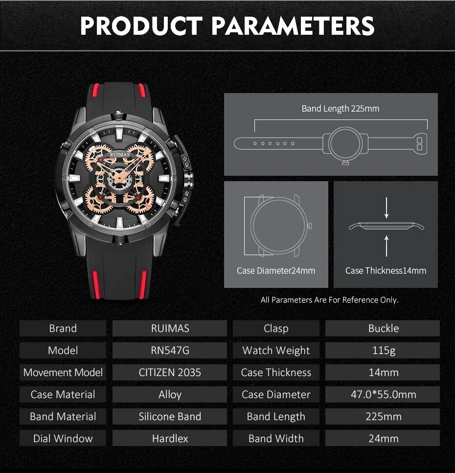 RUIMAS Top Brand Mens Watches Luxury Silicone Large Dial Sports Quartz Wristwatch Waterproof Date Clock Casual Relogio Masculino-4