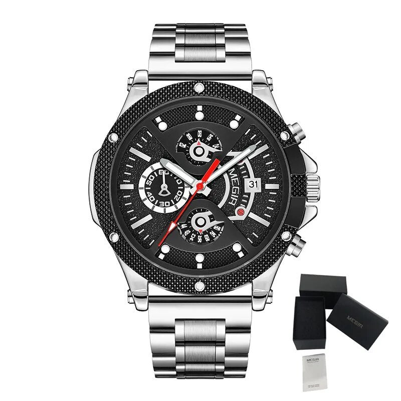 MEGIR Men's Business Watch Top Brand Luxury Quartz Wristwatch Fashion Waterproof Man Military Clock Calendar Reloj Hombre 2216-15