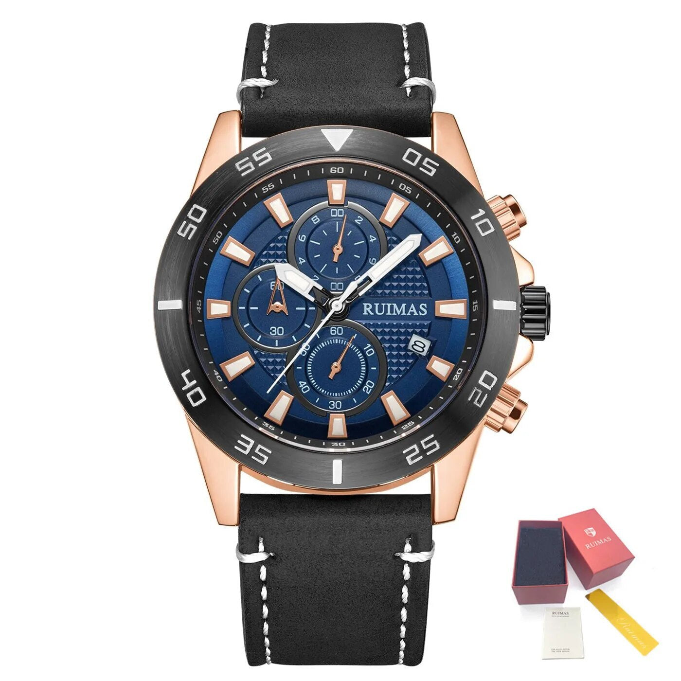 RUIMAS Luxury Brand Mens Watches Quartz Leather Strap Wristwatch Waterproof Clock Sports Large Dial Watch Auto Date Montre Homme-13