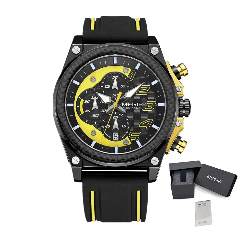 MEGIR Chronograph Sport Watch Men Silicone Military Wrist Watches Waterproof Date Clock Top Brand Quartz Watch Reloj Hombre 2051-16