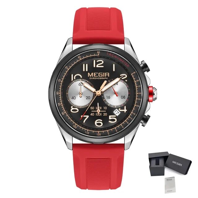 MEGIR New Men Watches Luxury Quartz Wristwatch Gray Waterproof Military Sports Chronograph Silicone Strap Clock Montre Homme-15