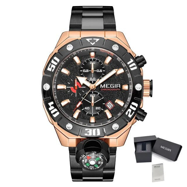 MEGIR Watch Top Brand Luxury Business Quartz Watches Chronograph Stainless Steel Calendar Luminous Clock WristWatch Montre Homme-16