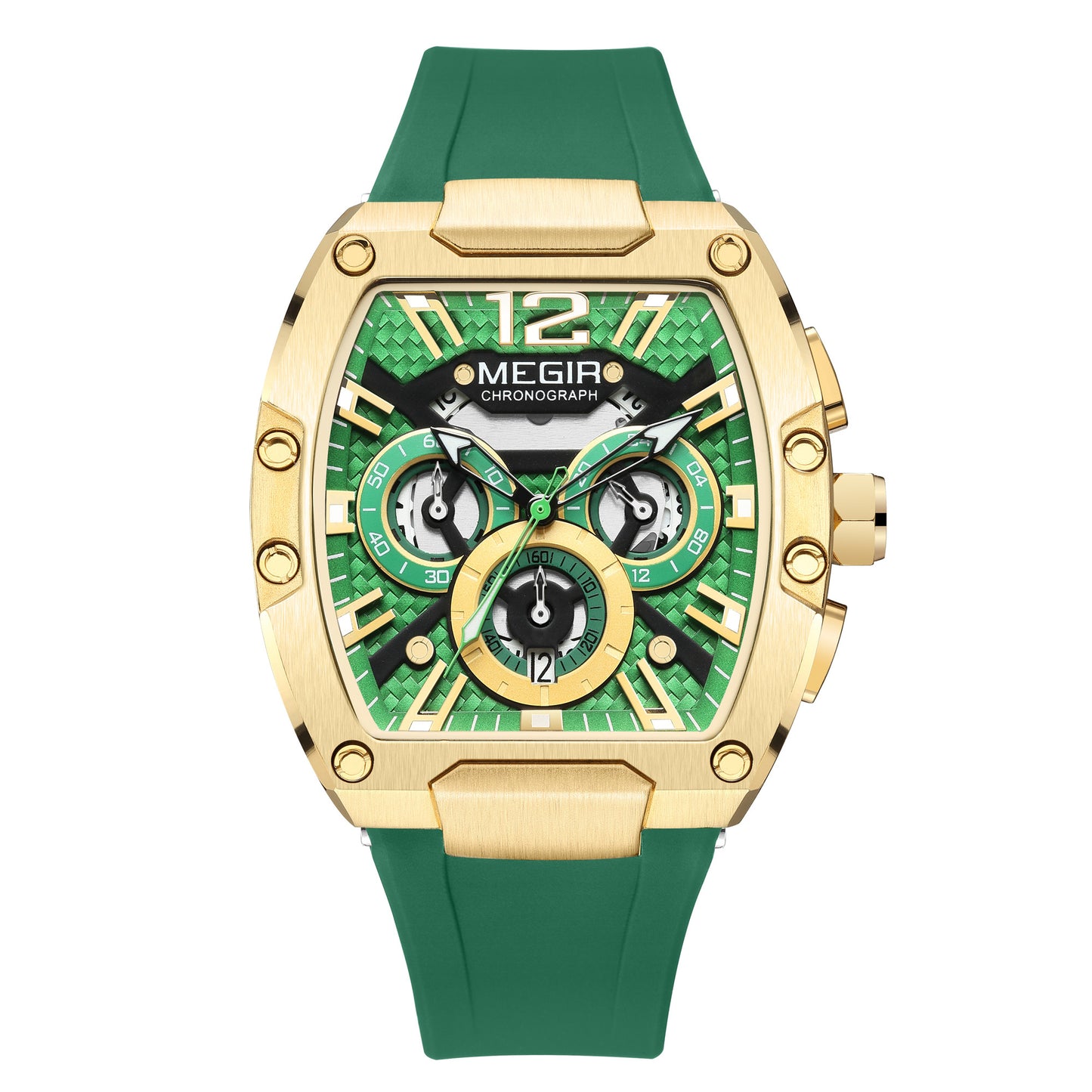 MEGIR Chronograph Luxury Sport Quartz Watch Men Waterproof Luminous Silicone Casual Big Dial Wristwatch Auto Date Reloj Hombre-6