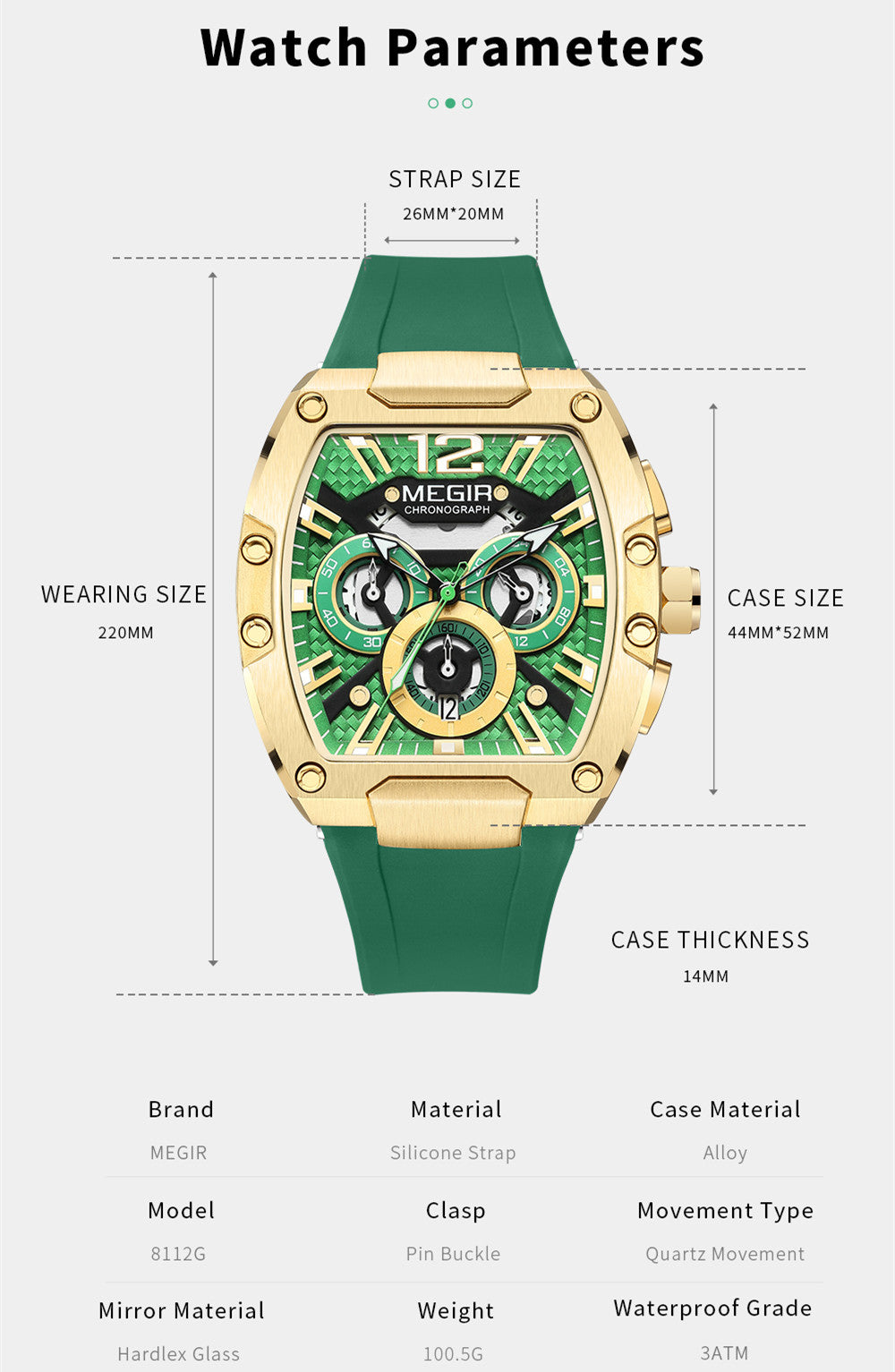 MEGIR Chronograph Luxury Sport Quartz Watch Men Waterproof Luminous Silicone Casual Big Dial Wristwatch Auto Date Reloj Hombre-9