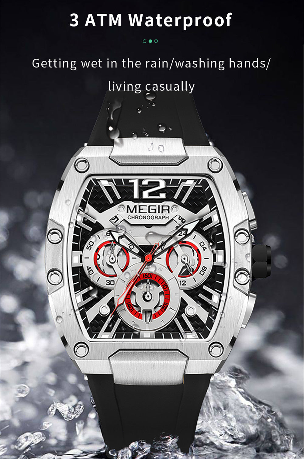MEGIR Chronograph Luxury Sport Quartz Watch Men Waterproof Luminous Silicone Casual Big Dial Wristwatch Auto Date Reloj Hombre-13