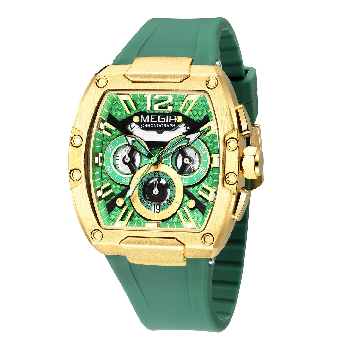MEGIR Chronograph Luxury Sport Quartz Watch Men Waterproof Luminous Silicone Casual Big Dial Wristwatch Auto Date Reloj Hombre-5