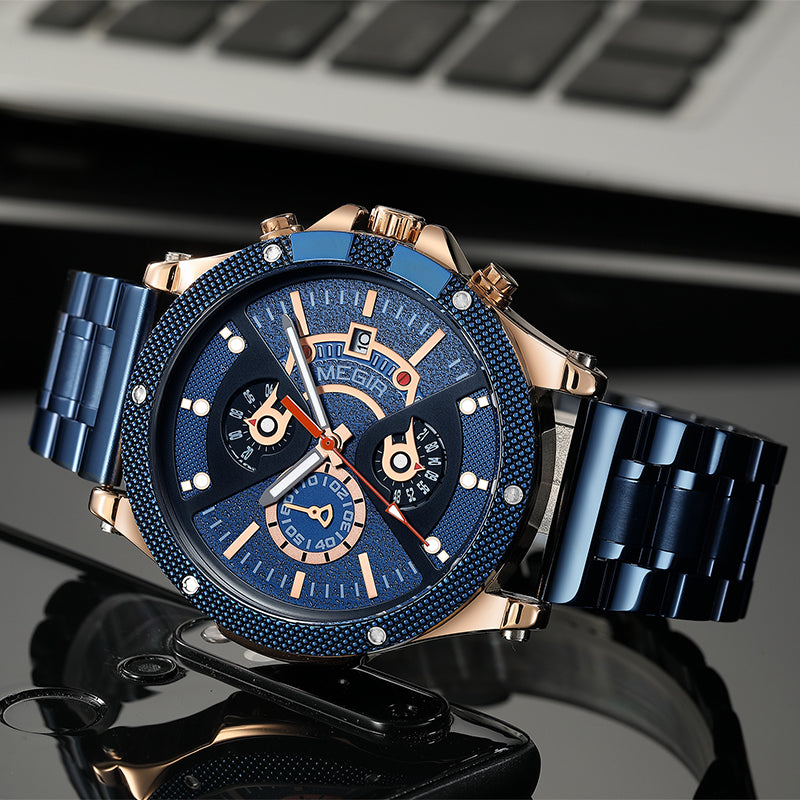 MEGIR Men's Business Watch Top Brand Luxury Quartz Wristwatch Fashion Waterproof Man Military Clock Calendar Reloj Hombre 2216-4