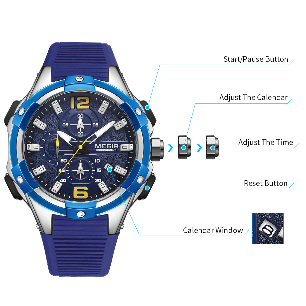 MEGIR Men's Chronograph Original Top Luxury Sports Military Watches for Men Date Luminous Wristwatches Clock Relogio Masculino-6