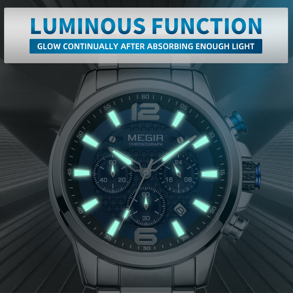 MEGIR Men's Quartz Wrist Watch Stainless Steel Band Chronograph Watches Luminous Waterproof Wristwatch Man Clock Military Watch-9