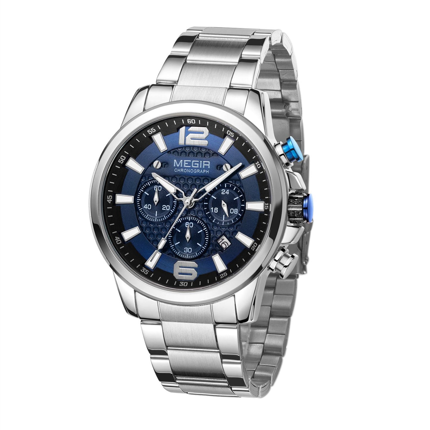 MEGIR Men's Quartz Wrist Watch Stainless Steel Band Chronograph Watches Luminous Waterproof Wristwatch Man Clock Military Watch-8