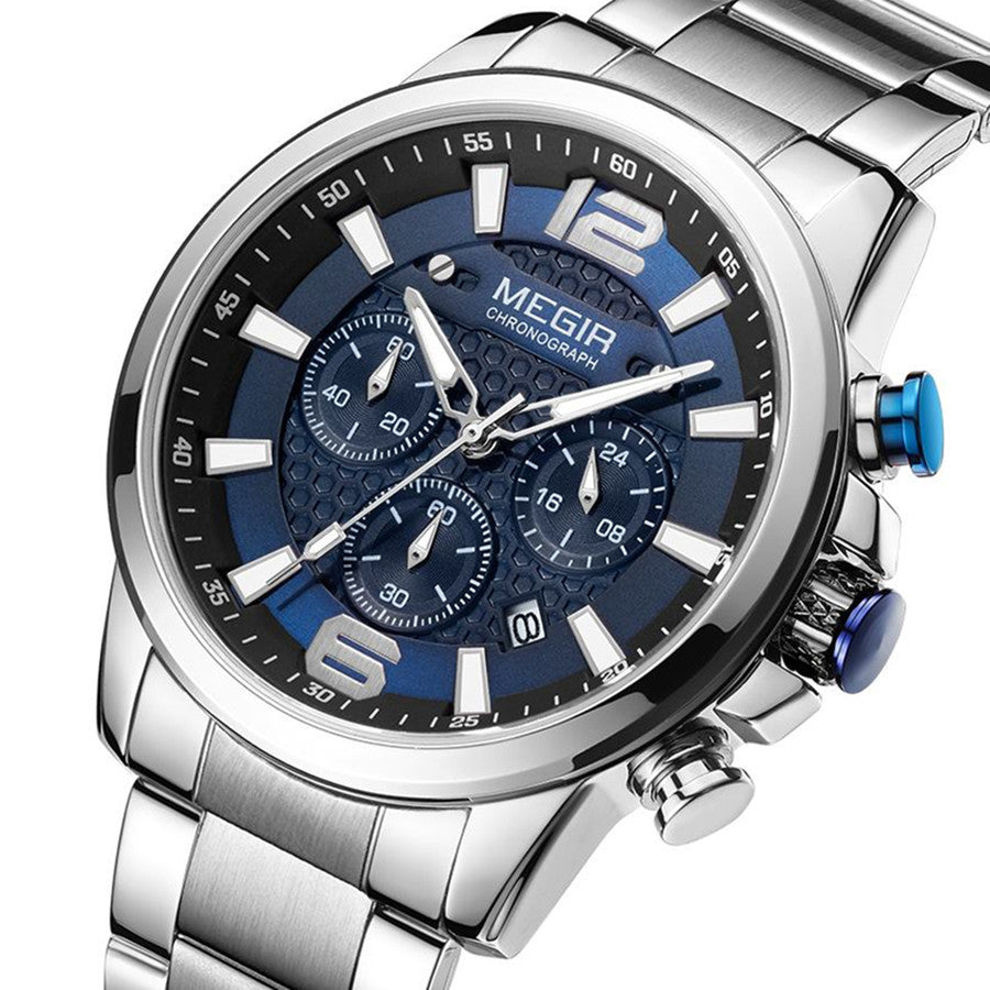 MEGIR Men's Quartz Wrist Watch Stainless Steel Band Chronograph Watches Luminous Waterproof Wristwatch Man Clock Military Watch-7