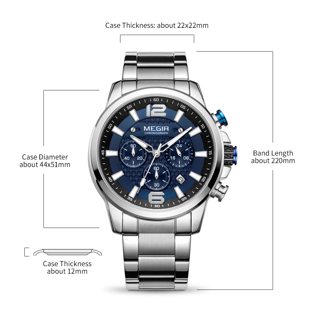 MEGIR Men's Quartz Wrist Watch Stainless Steel Band Chronograph Watches Luminous Waterproof Wristwatch Man Clock Military Watch-12