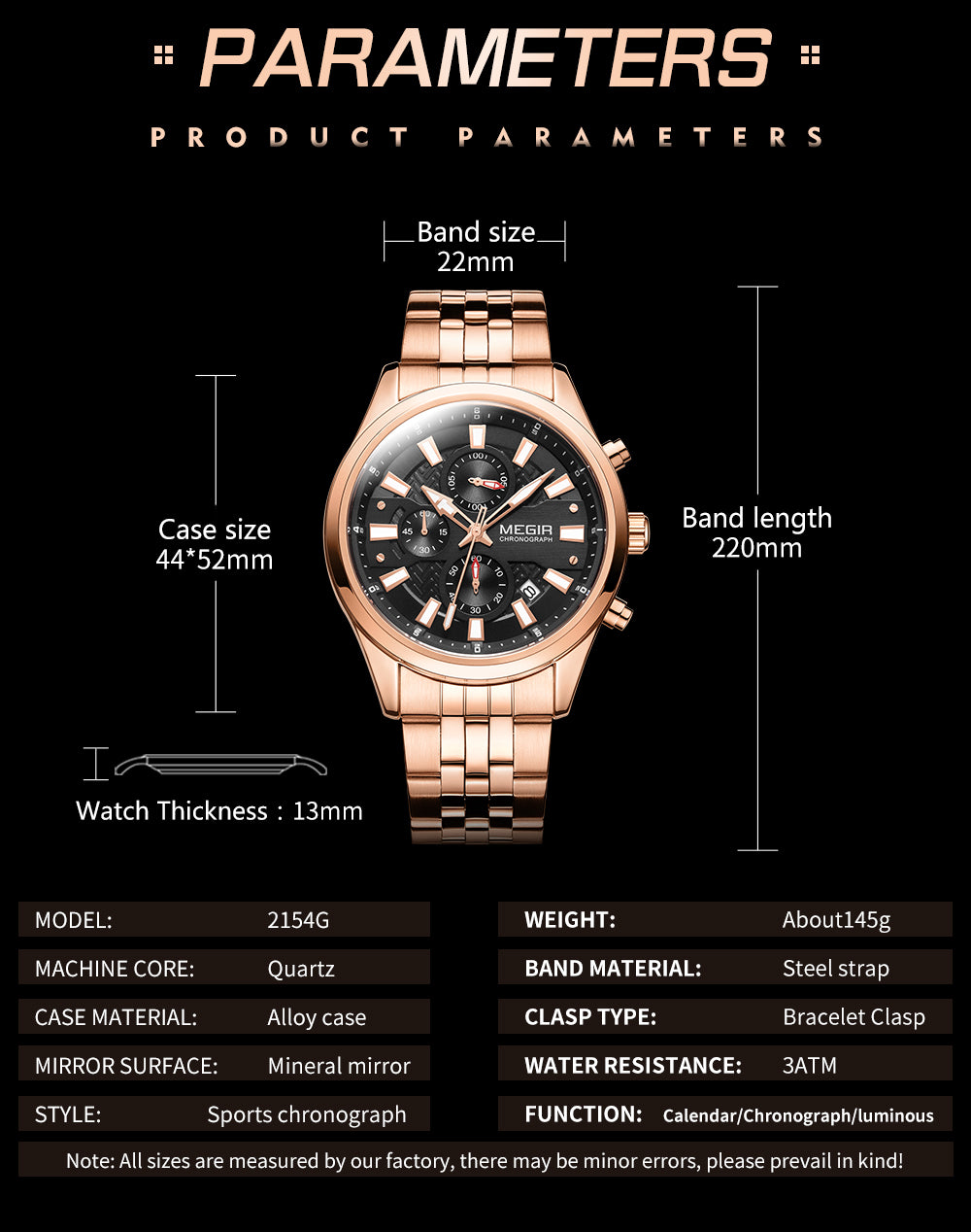MEGIR Fashion Men Watches Luxury Business Wristwatch Stainless Steel Quartz Watch Calendar Luminous Man Clock Relogio Masculino-9