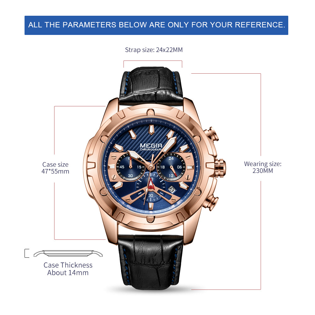 MEGIR Sport Watches for Men Fashion Luxury Military Quartz Wristwatch Leather Waterproof Man Chronograph Clock Relogio Masculino-7