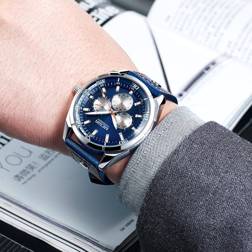 MEGIR Brand Quartz Men Watch Relogio Masculino Leather Strap Military Business Wrist Watches Men Clock Hour Time Man Chronograph-1
