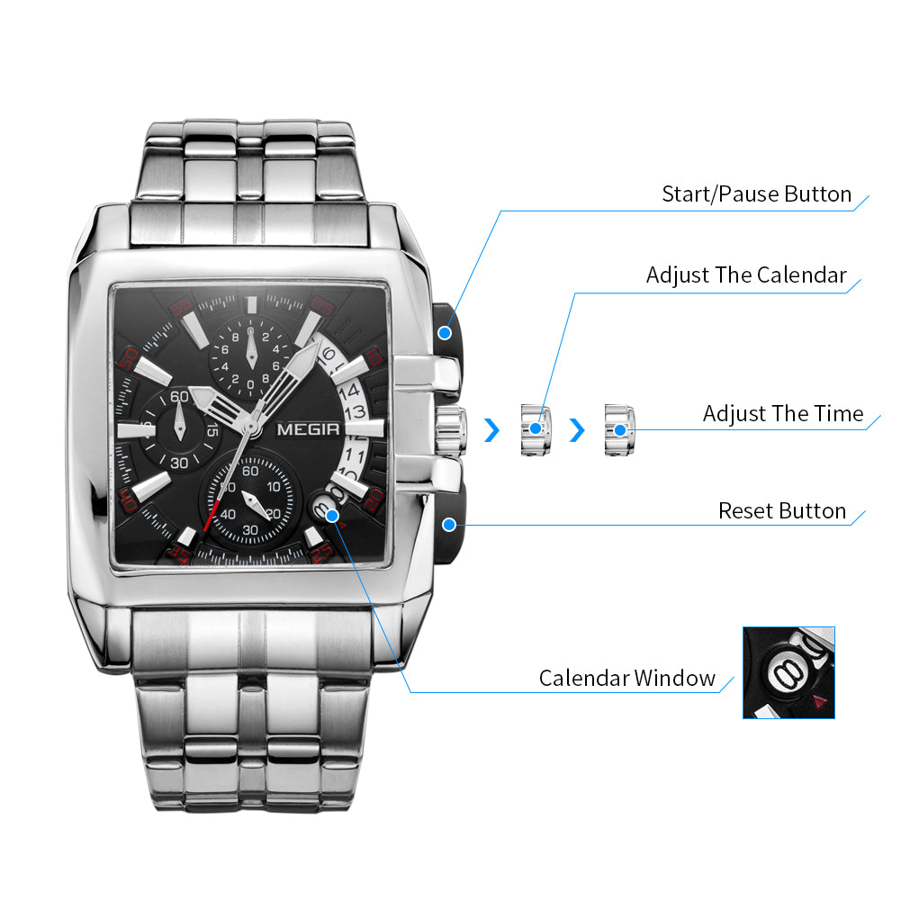 MEGIR Original Luxury Men Watch Stainless Steel Mens Quartz Wrist Watches Business Big Dial Wristwatches Relogio Masculino 2018-7
