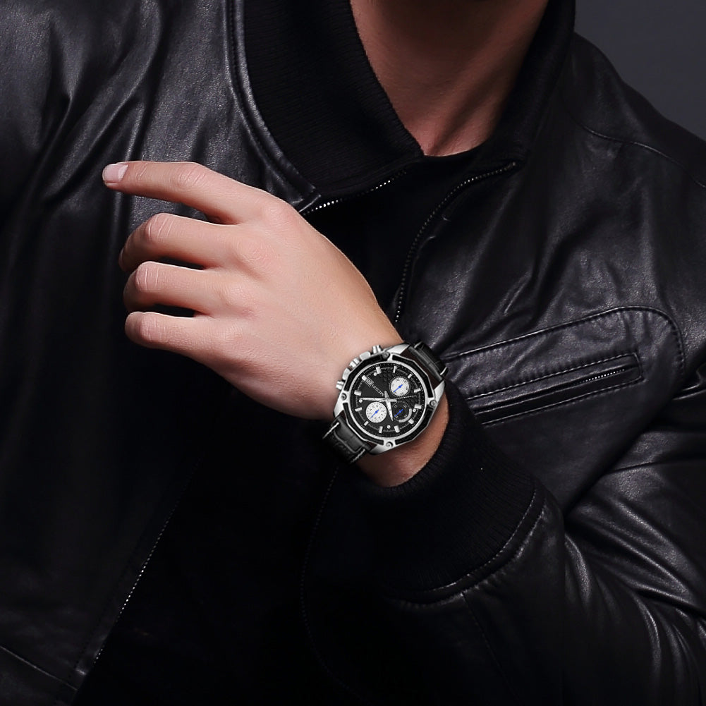 MEGIR Fashion Luxury Sport Watches Luxury Brand Waterproof Leather Chronograph Quartz Military Wristwatch Clock for Men 2015-3